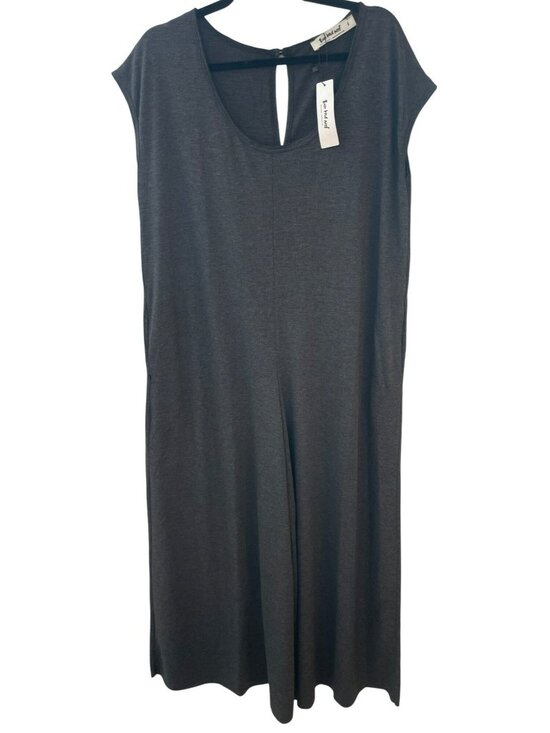 Three Bird Nest Pants - Three Bird Nest Jumpsuit Gray Wide-Leg Keyhole Back & Button Closure Wmn's Sz L